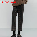 Amfeov Chic Woolen Plaid Autumn Winter Women's High Waist Formal Straight Pants Loose Ankle-Length Pants Female Boots Pants Plus Size