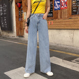 Jeans Women Denim Long Trousers Straight Korean Style Pockets Womens High Waist Casual Loose Students Streetwear Harajuku Chic