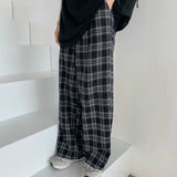 Amfeov-Plaid Pants Women Casual Chic Oversize 3XL Loose Wide Leg Trousers Ins Retro Teens Harajuku Hip-hop All-match Unisex Streetwear