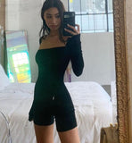 Graduation Gifts 2022 Hot Ribbed Rompers For Summer Women Long Sleeve Skinny Playsuit Sexy Black Basic Female Overalls Short Jumpsuit New