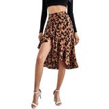 Amfeov 2022 Women Skirt Leopard Print High Waist Split Asymmetrical Personality Elegant Ladies Beach High Street Elastic Outfits