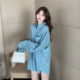 Amfeov Oversized Blue Shirts Womens Spring Autumn Blouses Fashion OL Blusa Tops Casual Solid Long Sleeve White Shirt Plus Size