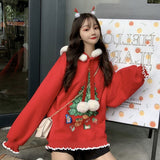 Christmas Gift Hoodies Women Autumn Winter Loose Cute plus-Sized Size Top Christmas Tree Thick Long Sleeve Student Hairy Ball Casual Pullover