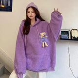 Amfeov Christmas Gift Deeptown Pocket Bear Hoodie Women Long Sleeve Kawaii Sweatshirt Korean Style Winter 2024 Fashion Thick Oversized Cute Tops Kpop