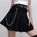 YBYR Punk Summer Gothic Skirts For Women Streetwear Casual Zipper High Waist Black Skirt y2k Sexy Mini Pleated Skirt Belt Chain