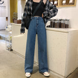 Jeans Women Denim Long Trousers Straight Korean Style Pockets Womens High Waist Casual Loose Students Streetwear Harajuku Chic
