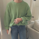 Amfeov 2024 New Women's Pullovers Vintage Korean Style Long Sleeve Round Neck Casual Loose Ladies Knitting Tops Sweaters Winter