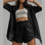 Casual Womem Yellow Lounge Wear Summer Tracksuit Shorts Set Long Sleeve Shirt Tops And Mini Shorts Suit 2021 New Two Piece Set