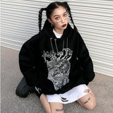 Amfeov Christmas Gift Deeptown Dragon Print Hoodie Women Autumn Winter Punk Oversized Sweatshirt 2024 Hip Hop Black Long Sleeve Pullover Casual Chic