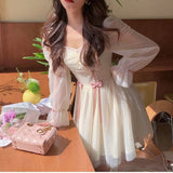 Amfeov hoco dresses Graduation Gifts 2024 Autumn Elegant Princess Dress Women Sweet Dot Party Long Sleeve Fairy Dress Female Casual Vintage Korean Kawaii Mini Dress