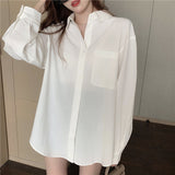 Amfeov Oversized Blue Shirts Womens Spring Autumn Blouses Fashion OL Blusa Tops Casual Solid Long Sleeve White Shirt Plus Size
