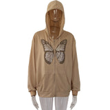 Christmas Gift Y2K Fashion Oversized Butterfly Graphic Rhinestone Zip Up Hoodies E-girl 90s Streetwear Diamond Grey Long Jacket Autumn 2021