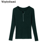 WOTWOY Buttons-up Ribbed Knitted Sweater Women Basic Solid Slim Fit Autumn Winter Pullovers Female 2021 Casual Jumper Knit Tops