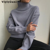 WOTWOY Casual Turtleneck Sweater Women Autumn Winter Basic Long Sleeve Knitted Pullovers Women Oversized Solid Sweater Female