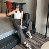 Women Jeans Vintage Adjustable High Waist BF Oversize Wide Leg Trousers Autumn New Ins All-match Streetwear Retro Korean Chic