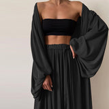 Sexy Women Three Piece Sets Fashion Casual Wrap Solid Tops And Wide Leg Pants Suits Homewear Elegant Soft Female 3 Piece Outfits