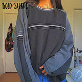 Amfeov Grunge Fashion 90S Sweatshirts Patchwork Striped Long Sleeve Oversize Hoodies Indie Y2K Crew Neck Vintage Sweatshirt