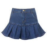 Rapcopter Women Jeans Skirts High Waist Pleated Skirts Zipper Mini Skirts Summer New 90S Streetwear Bottom Y2K Skinny Blue Skirt
