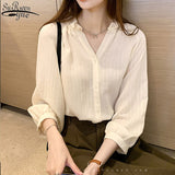 Back To School Amfeov Plus Size 4XL Women Tops Blouses V Neck Cotton Woman Shirt 2022 Autumn Long Sleeve Office Lady Clothing Female New Arrival 10481