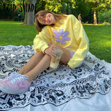 Amfeov Harajuku Y2K Style Hoodies Floral Printing Round Neck Long Sleeve Indie Sweatshirts Women Aesthetic Fashion Fall Tops