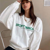 Christmas Gift Calelinka American Vintage Sporty&Rich Letters Print White Cool Women Pullover Round Neck Cotton Loose Sprot Lover Sweatshirt
