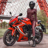 Amfeov 2022 New Fashion Women Zipper Jumpsuit  Faux Leather Jumpsuit Stand Collar Long Sleeve Belt PU Motorcycle Jumpsuit