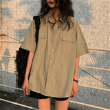 Blouses Women Japan Style Harajuku Simple Short Sleeve Summer Womens Chic Tops Retro All-match Pockets Trendy Girls Shirts New