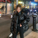 Christmas Gift Winter Pu Leather Jacket Bomber Ins Chic Basic Korean Parka Feminina Coat Women Plus Size Puffer Oversize Harajuku Snow Wear