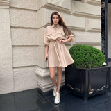 Amfeov hoco dresses Women Casual Summer Dress Turn-Down Collar Three Quarter Lantern Sleeve A-Line Sashes Mini Dress Casual Office Lady Street Wear