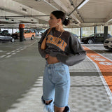 Amfeov Streetwear Grunge 90s Sweatshirts Y2K Women Indie Letter Print Oversize Hoodie Long Sleeve Casual Vintage Top Thin