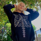 Rhinestone hoodie Women skeleton hoodie y2k oversized Hooded Loose Long Sleeve Sweatshirts Harajuku grunge hoodies sweetshirts
