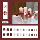 Amfeov Christmas manicure   Fall nails back to school R681-R760 High Appearance False Nails 24pcs Per Box Detachable and Wearable Fake Nails Equipped with Glue