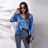 Amfeov Fall outfits back to school Solid Office Lady Loose Satin Shirts For Women 2024 Summer Women's Oversized Shirts And Blouses Fashion Elegant Youth Female Top