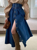 Amfeov Fall outfits back to school High Waisted Jeans Skirt for Women 2024 New Fashion Vintage Button Up Split Long Skirt Y2k A Line Casaul Jeans Skirts