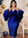 Aimays  Plus Size Strapless Dresses Lantern Sleeve Bodycon Tube Top Knee Length Gowns Women Cocktail Evening Birthday Party Outfits 2022