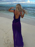 Amfeov back to school Maxi Beach Dress Women Fashion Leopard Print Summer Backless Party Dresses  Y2K  See Through Night Club Outfits Purple