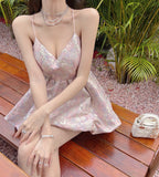 Amfeov Elegant French Backless Mini Dress For Women Summer Female Fashion Princess Birthday Party Vestidos Clothes