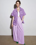 AMFEOV Lavender Chic Pleated Women Palazzo Trousers High Waist Wide Leg Pants Floor-Length 2022 Lady Trousers Pocket Solid