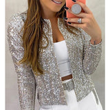 Fall outfits back to school 2023 Fashion Sequin Jackets Women Glitter Long Sleeve Short Coats Elegant Spring Outwear Office Ladies Solid Streetwear