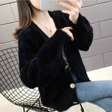 Amfeov Sweaters Women Loose Comfortable Simple Warm All-Match Elegant Knitted Wear Cardigan Long Sleeve Autumn V-Neck Ulzzang New Chic