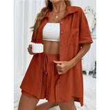 Amfeov Fall outfits back to school Solid Color Casual Loose Two Piece Short Sets For Women 2024 Summer Women's Vacation Beach Outfits Chic Elegant Female Suits