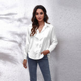 Amfeov Fall outfits back to school Solid Office Lady Loose Satin Shirts For Women 2024 Summer Women's Oversized Shirts And Blouses Fashion Elegant Youth Female Top