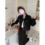Fall outfits back to school Autumn 2023 women's new Korean style tooling two-piece temperament fashion casual jacket A-line skirt suit solid color slimming