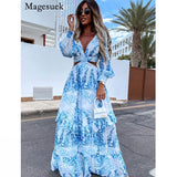 Amfeov back to school Summer Sexy Tunic Beach Cover Up V-Neck Backless Hollow Out Party Dress Women Hotsweet Female Lantern Sleeve Long Dress 21765