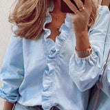 Amfeov back to school 2024 Summer Casual Ruffles Ladies Shirt Office Lady Blouses Women Floral Long Sleeve Loose Female White Clothing Blusas 18246