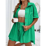 Amfeov Fall outfits back to school Solid Color Casual Loose Two Piece Short Sets For Women 2024 Summer Women's Vacation Beach Outfits Chic Elegant Female Suits