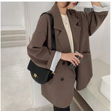 Black Friday Sales Vintage Brown Blazer Women Elegant Official Ladies Autumn Fashion Long Sleeve Oversized Chic Casual Jacket All-Match