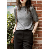 Amfeov back to school Casual Korean Knitted Blouse Women 2024 New Women Tops Half-Turtleneck Fashion Chic Clothes Summer Solid Loose Clothing 13777