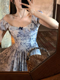 Amfeov back to school Floral Vintage Midi Dress Women Short Sleeve Elegant Formal Dress Office Lady French Lace One Piece Dress Korean 2024 Summer