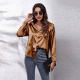 Amfeov Fall outfits back to school Solid Office Lady Loose Satin Shirts For Women 2024 Summer Women's Oversized Shirts And Blouses Fashion Elegant Youth Female Top